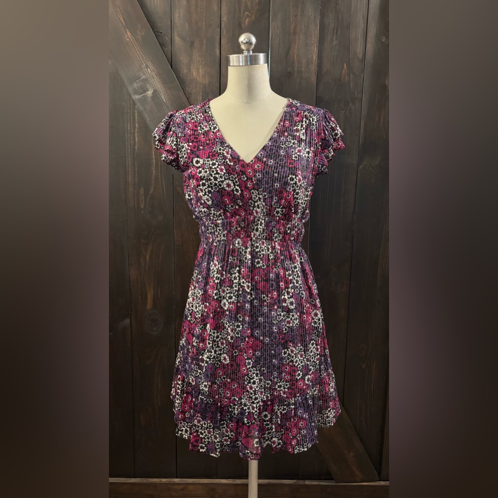Michael Kors Floral Purple Dress With Silver Threading